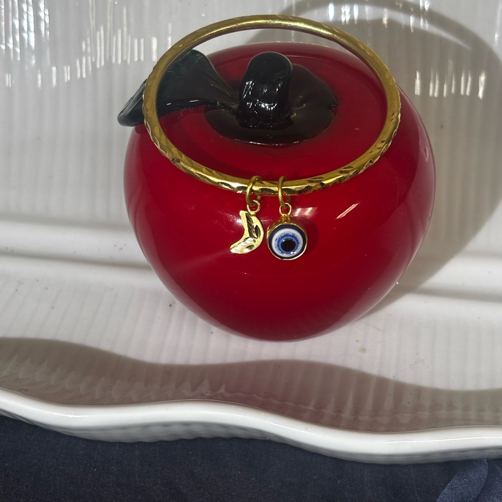 Red Apple Trinket Box with Gold Accents
